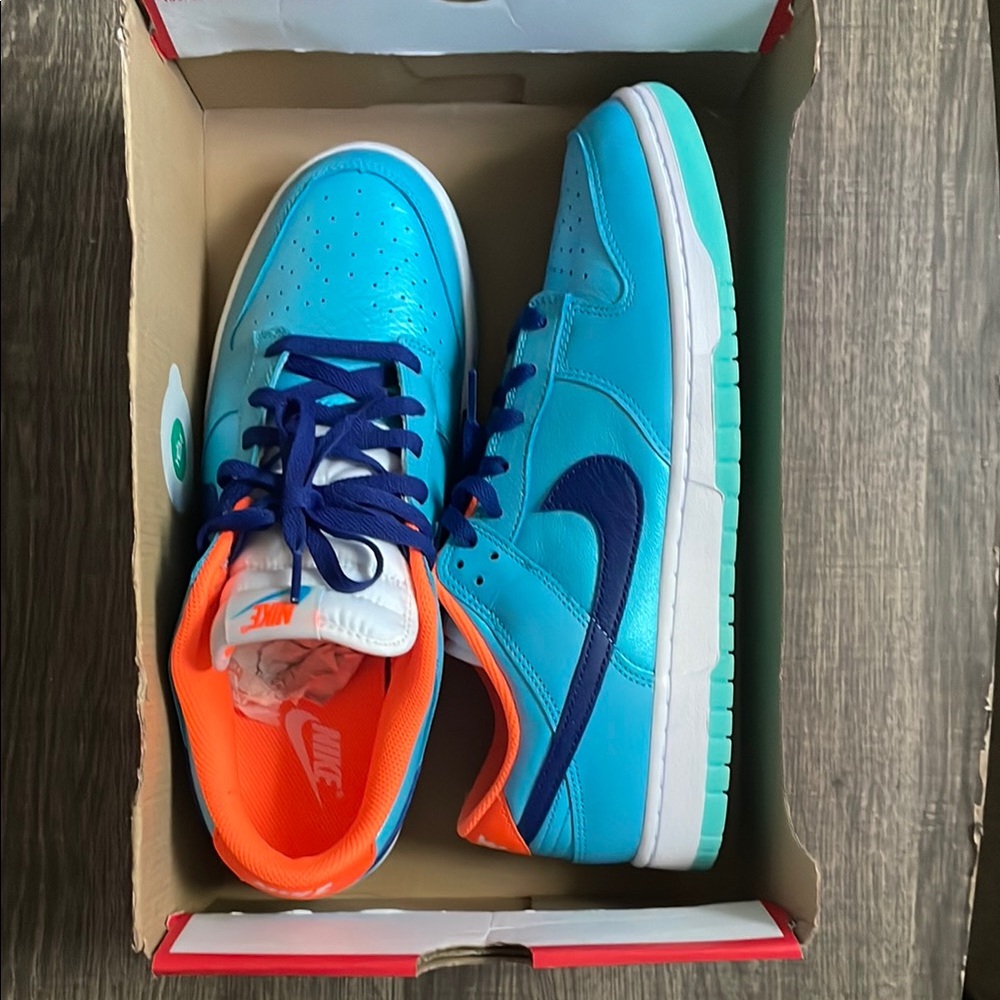 Nike Blue and Orange Low-Top Sneakers with Bold Swoosh